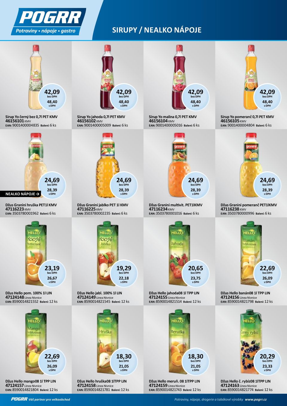28,39 24,69 28,39 24,69 28,39 24,69 28,39 Džus Granini hruška PET1l KMV 47116223 KMV EAN: 3503780001962 Balení: 6 ks Džus Granini jablko PET 1l KMV 47116225 KMV EAN: 3503780002235 Balení: 6 ks Džus