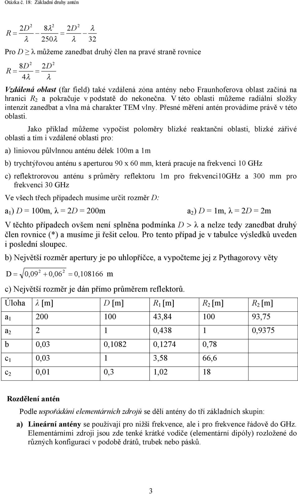 hranici R a pokračuje v podstatě do nekonečna. V této obasti můžeme radiání sožky intenzit zanedbat a vna má charakter TEM vny. Přesné měření antén provádíme právě v této obasti.