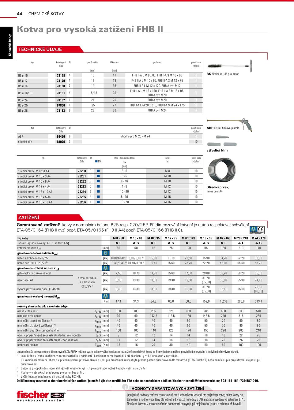 FHB-A dyn M20 1 BS ø 25 97806 1 25 27 FHB II-A L M 20 x 210, FHB II-A S M 24 x 175 1 BS ø 28 78183 8 28 30 FHB-A dyn M24 1 BS čistící kartáč pro beton ABP 59456 8 vhodná pro M 20 - M 24 1 středící