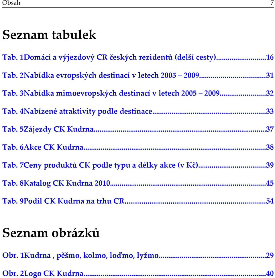 4Nabízené atraktivity podle destinace...33 Tab. 5Zájezdy CK Kudrna...37 Tab. 6Akce CK Kudrna...38 Tab.