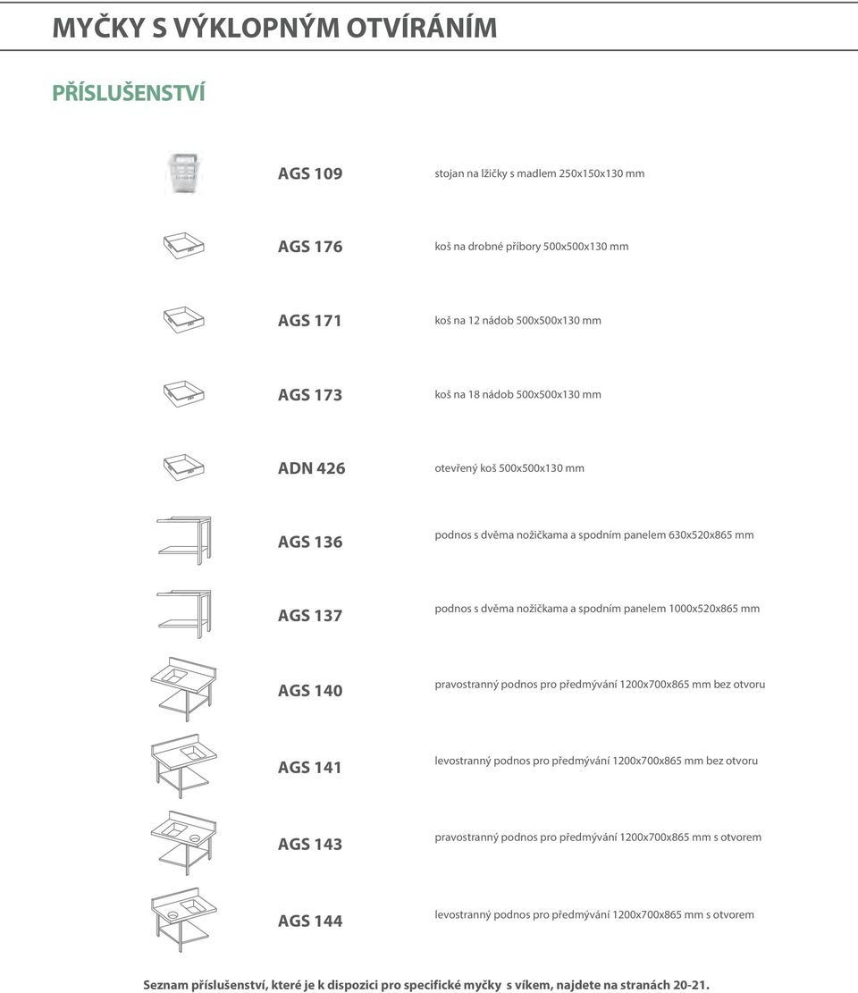 140 pravostranný podnos pro předmývání 1200x700x865 mm bez otvoru 141 levostranný podnos pro předmývání 1200x700x865 mm bez otvoru 143 pravostranný podnos pro předmývání