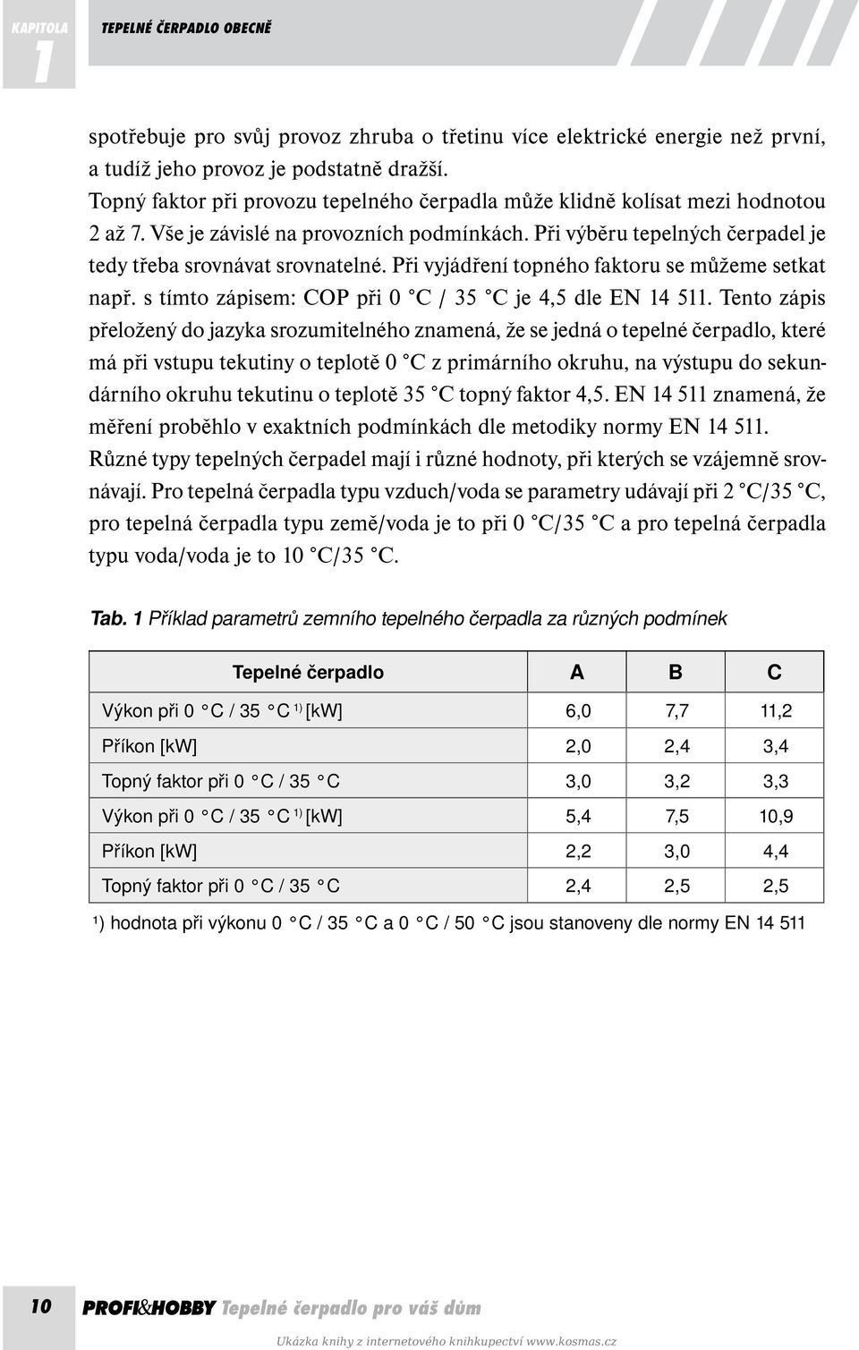 Při vyjádření topného faktoru se můžeme setkat např. s tímto zápisem: COP při 0 C / 35 C je 4,5 dle EN 14 511.