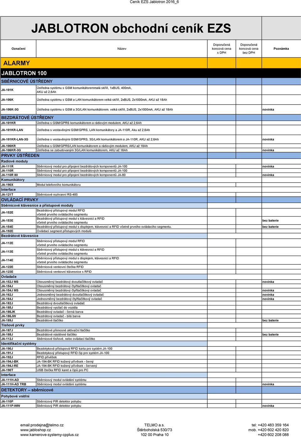 JABLOTRON obchodní ceník EZS - PDF Stažení zdarma