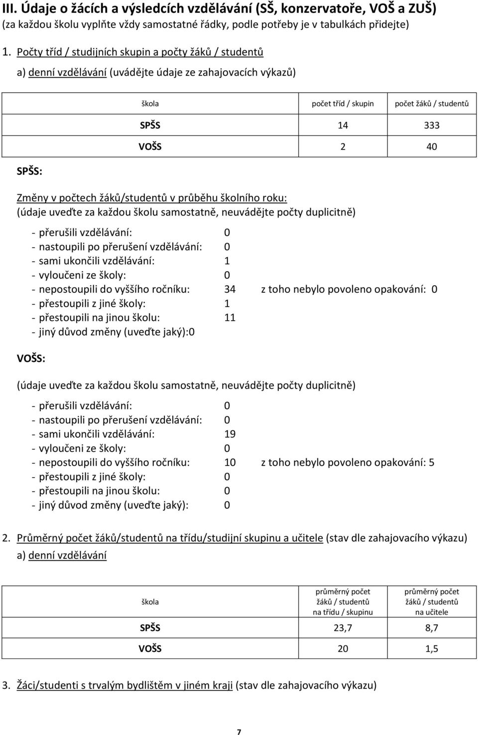 počtech žáků/studentů v průběhu školního roku: (údaje uveďte za každou školu samostatně, neuvádějte počty duplicitně) - přerušili vzdělávání: 0 - nastoupili po přerušení vzdělávání: 0 - sami ukončili