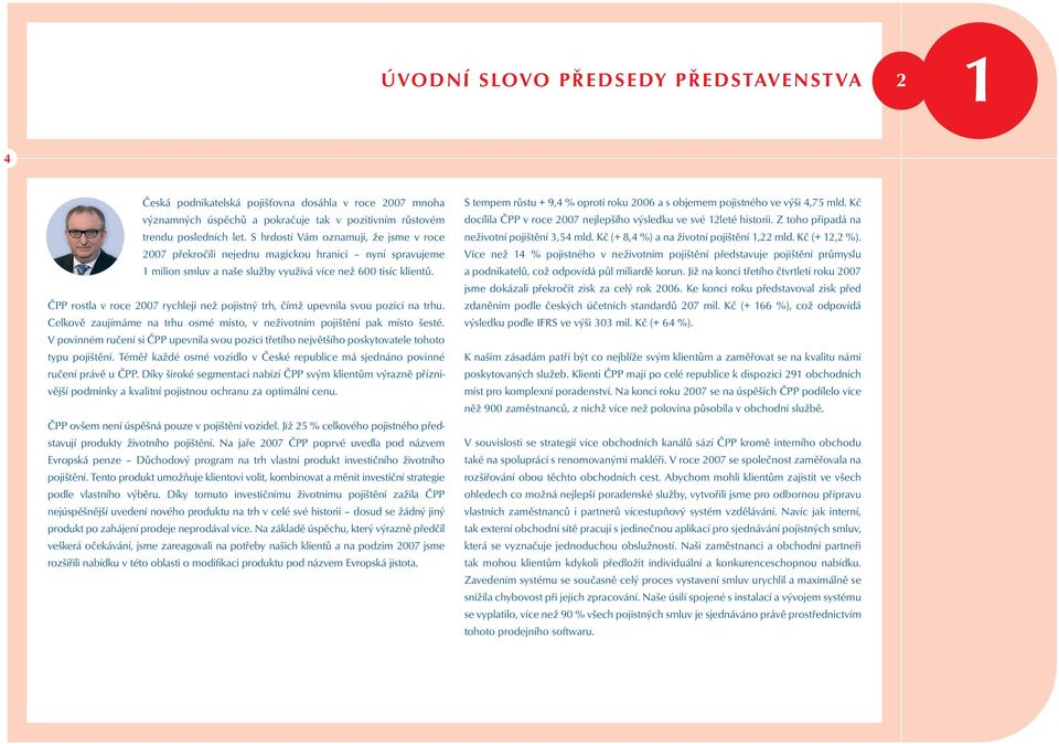 ČPP rostla v roce 2007 rychleji než pojistný trh, čímž upevnila svou pozici na trhu. Celkově zaujímáme na trhu osmé místo, v neživotním pojištění pak místo šesté.