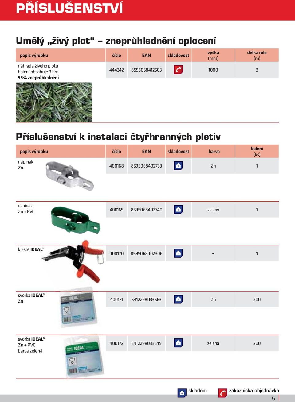 číslo EAN skladovost barva balení (ks) napínák Zn 400168 8595068402733 Zn 1 napínák Zn + PVC 400169 8595068402740 zelený 1 kleště