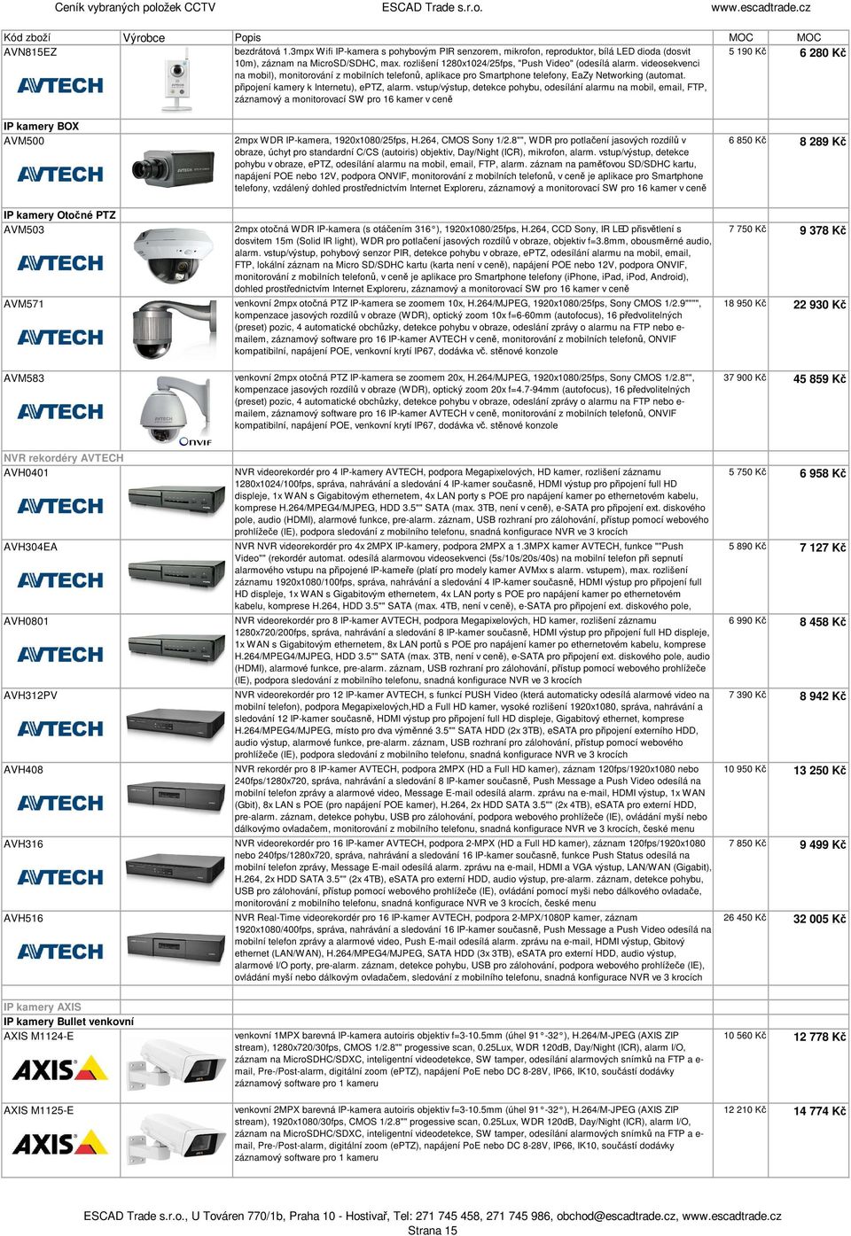 připojení kamery k Internetu), eptz, alarm.