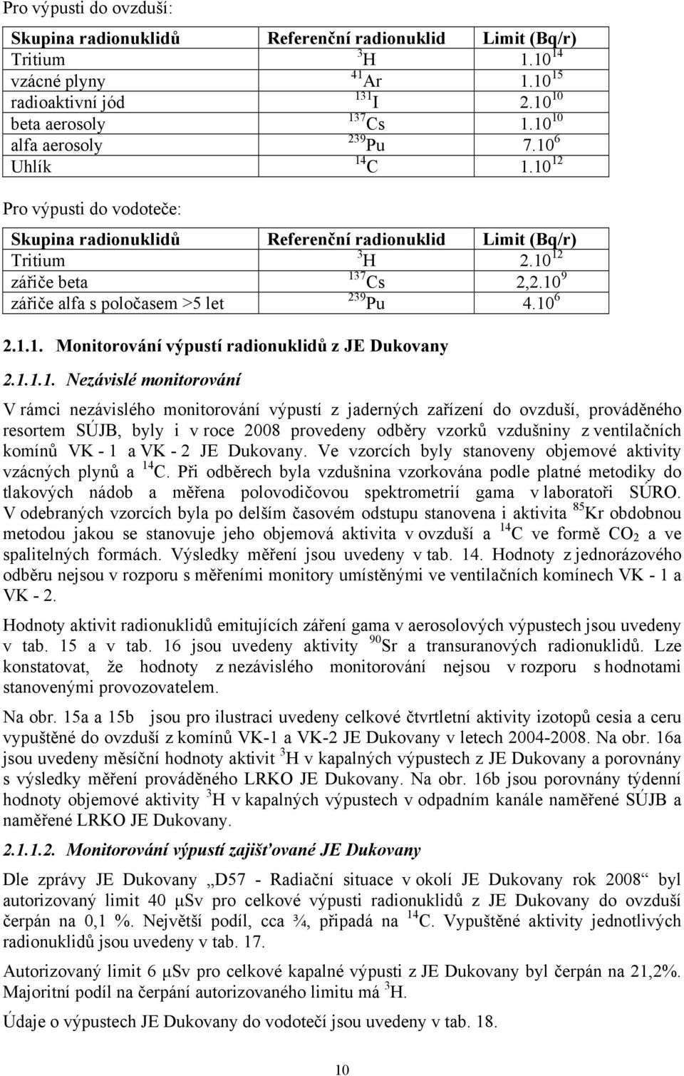 10 9 zářiče alfa s poločasem >5 let 239 Pu 4.10 6 2.1.1. Monitorování výpustí radionuklidů z JE Dukovany 2.1.1.1. Nezávislé monitorování V rámci nezávislého monitorování výpustí z jaderných zařízení