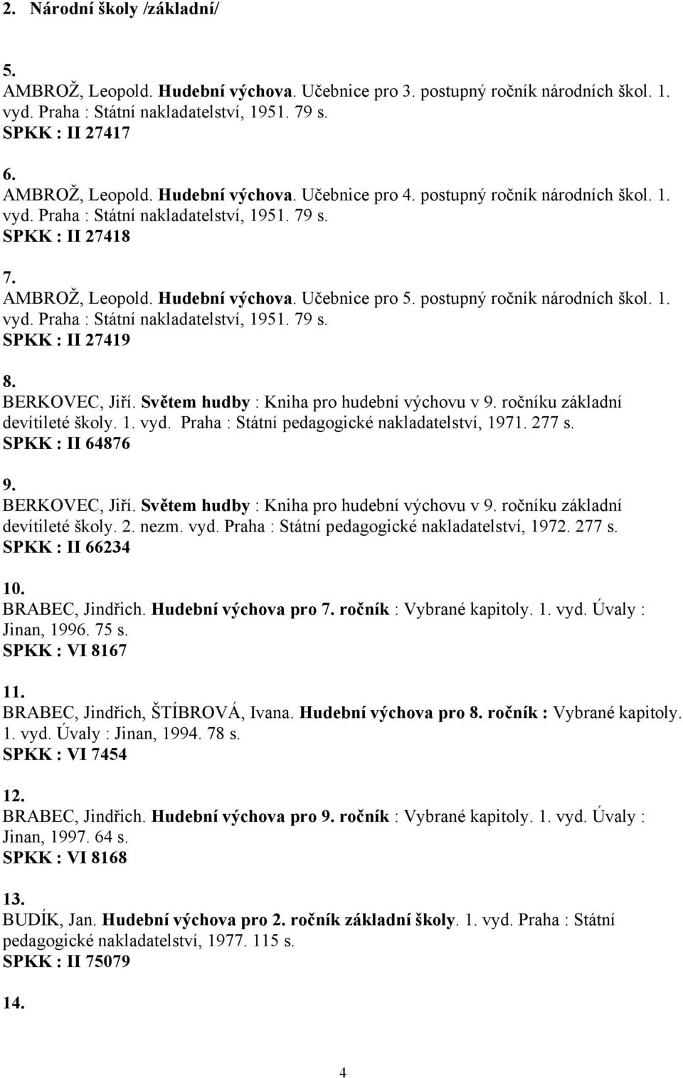 BERKOVEC, Jiří. Světem hudby : Kniha pro hudební výchovu v 9. ročníku základní devítileté školy. 1. vyd. Praha : Státní pedagogické nakladatelství, 1971. 277 s. SPKK : II 64876 9. BERKOVEC, Jiří.