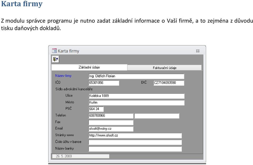 informace o Vaší firmě, a to