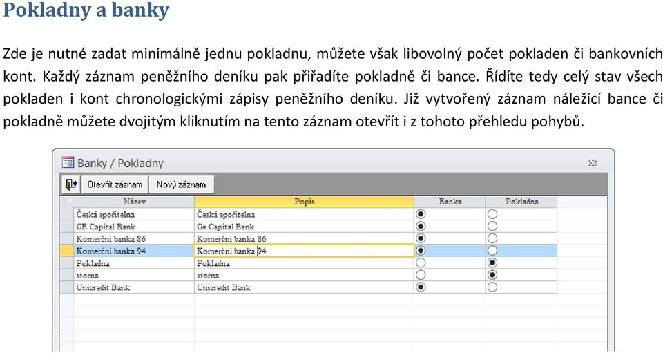 Řídíte tedy celý stav všech pokladen i kont chronologickými zápisy peněžního deníku.