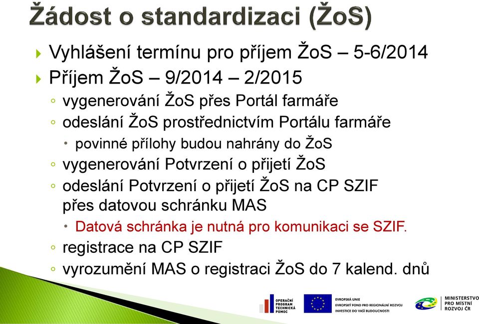 Potvrzení o přijetí ŽoS odeslání Potvrzení o přijetí ŽoS na CP SZIF přes datovou schránku MAS Datová