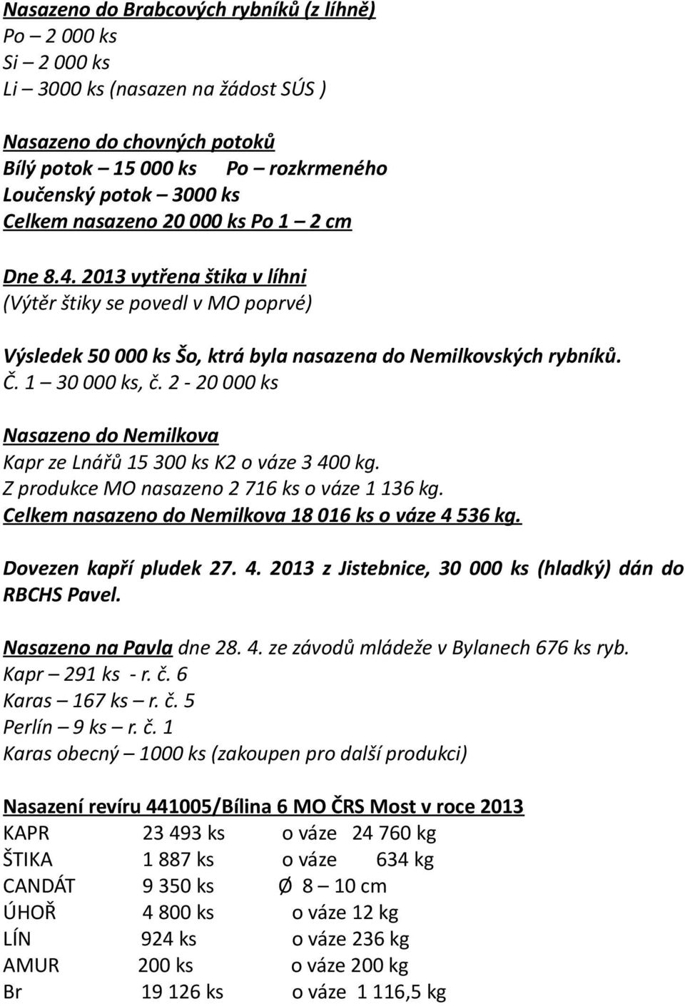 2-20 000 ks Nasazeno do Nemilkova Kapr ze Lnářů 15 300 ks K2 o váze 3 400 kg. Z produkce MO nasazeno 2 716 ks o váze 1 136 kg. Celkem nasazeno do Nemilkova 18 016 ks o váze 4 536 kg.