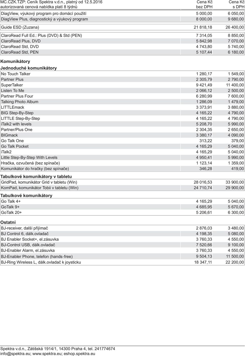 : Plus (DVD) & Std (PEN) 7 314,05 8 850,00 ClaroRead Plus, DVD 5 842,98 7 070,00 ClaroRead Std, DVD 4 743,80 5 740,00 ClaroRead Std, PEN 5 107,44 6 180,00 Komunikátory Jednoduché komunikátory No