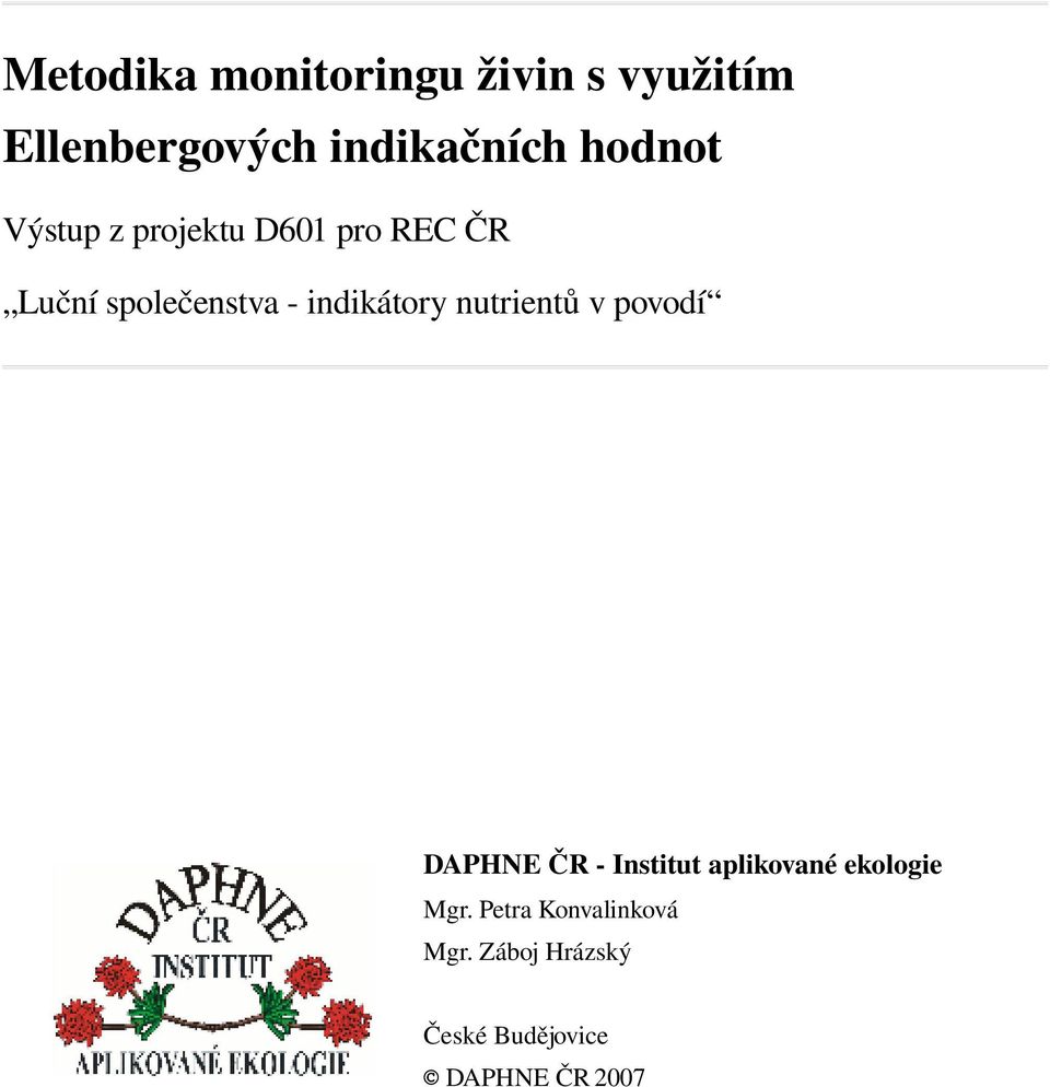indikátory nutrientů v povodí DAPHNE ČR Institut aplikované