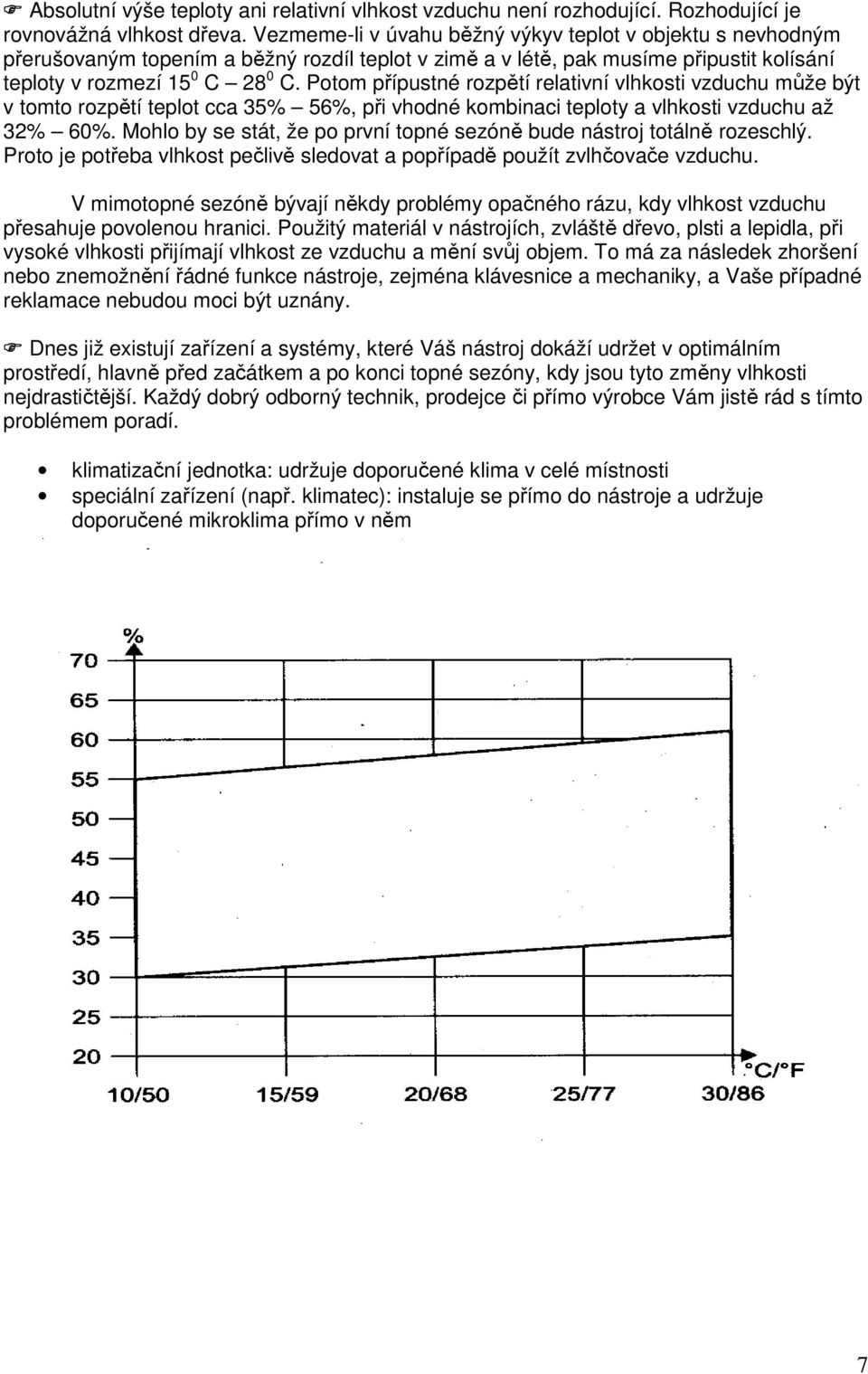 Potom přípustné rozpětí relativní vlhkosti vzduchu může být v tomto rozpětí teplot cca 35% 56%, při vhodné kombinaci teploty a vlhkosti vzduchu až 32% 60%.