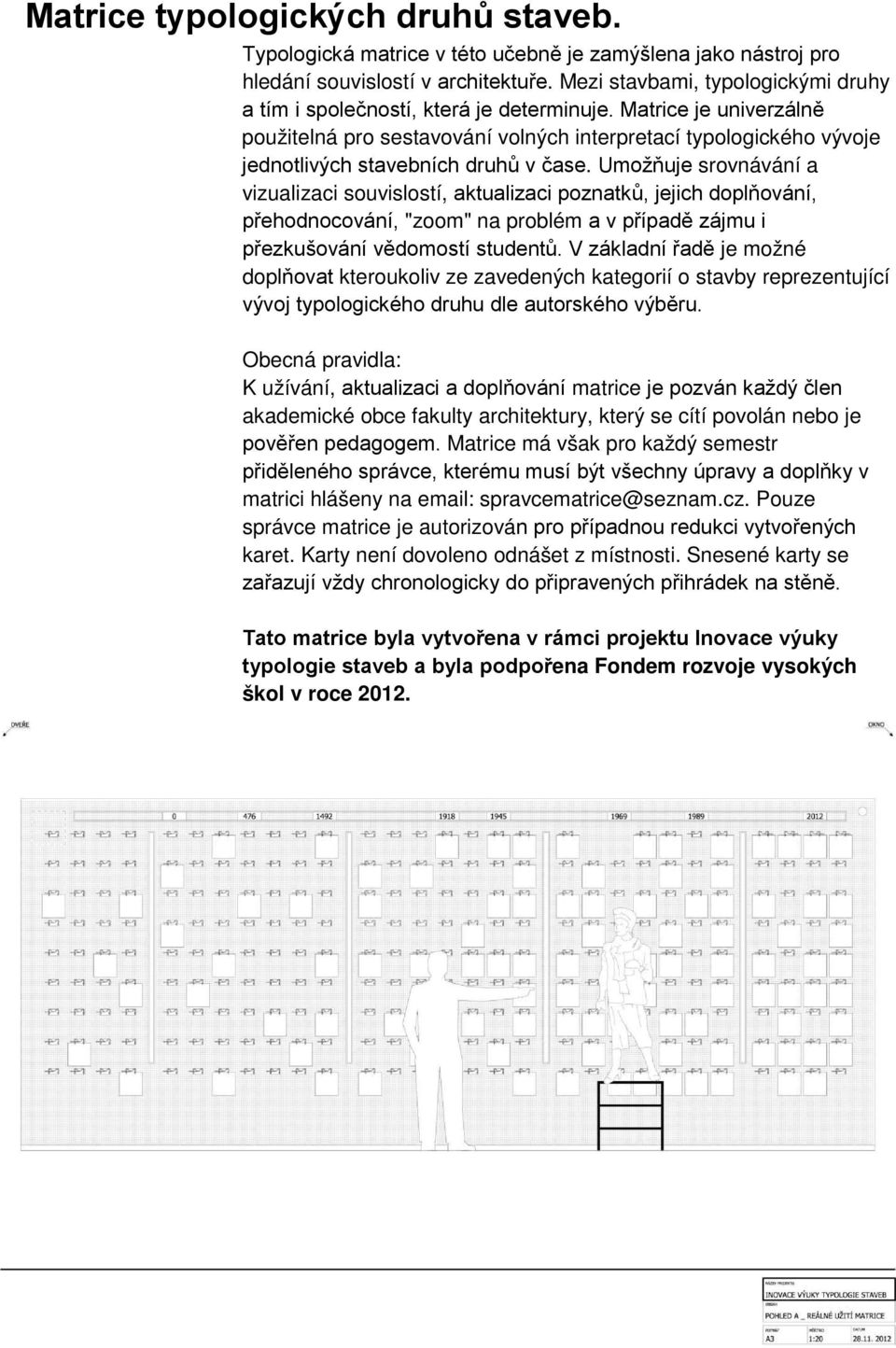 Matrice je univerzálně použitelná pro sestavování volných interpretací typologického vývoje jednotlivých stavebních druhů v čase.