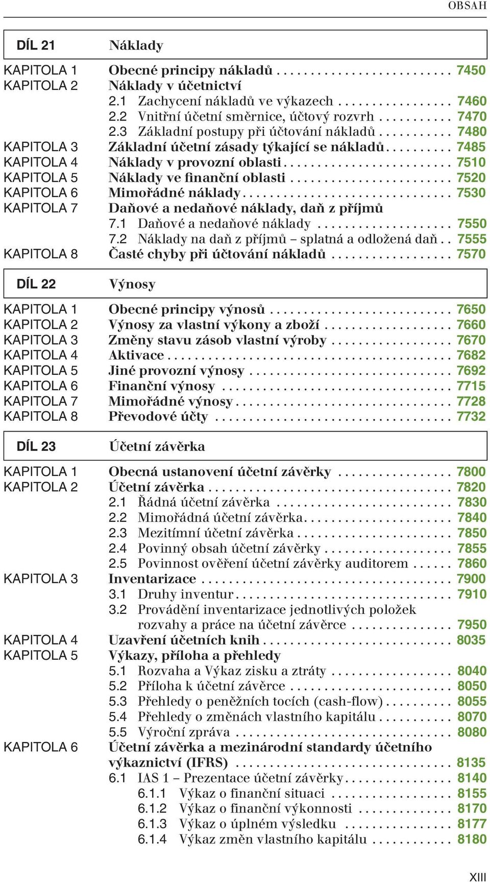 ......... 7485 KAPITOLA 4 Náklady v provozní oblasti......................... 7510 KAPITOLA 5 Náklady ve finanční oblasti........................ 7520 KAPITOLA 6 Mimořádné náklady.