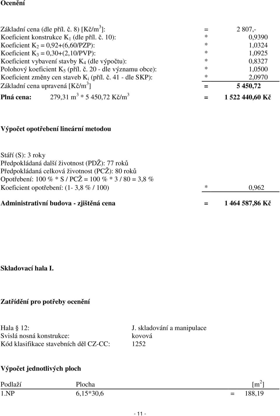 10): * 0,9390 Koeficient K 2 = 0,92+(6,60/PZP): * 1,0324 Koeficient K 3 = 0,30+(2,10/PVP): * 1,0925 Koeficient vybavení stavby K 4 (dle výpočtu): * 0,8327 Polohový koeficient K 5 (příl. č.