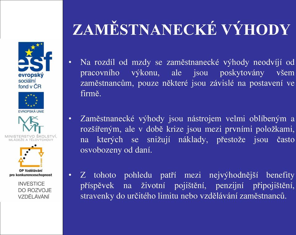 Zaměstnanecké výhody jsou nástrojem velmi oblíbeným a rozšířeným, ale v době krize jsou mezi prvními položkami, na kterých se