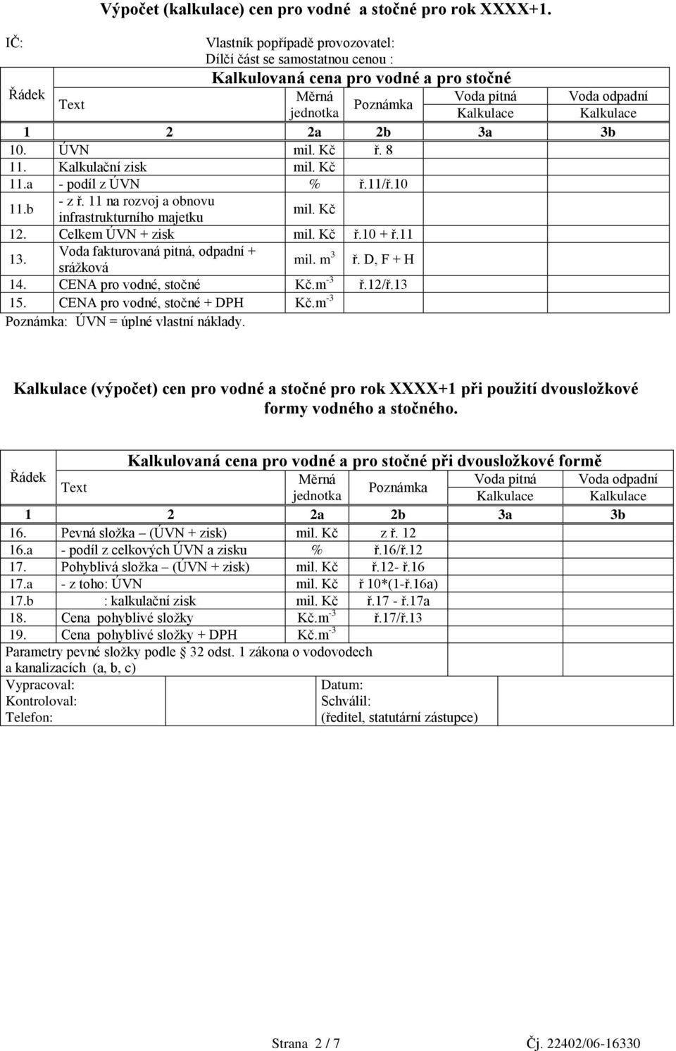 3b 10. ÚVN mil. Kč ř. 8 11. Kalkulační zisk mil. Kč 11.a - podíl z ÚVN % ř.11/ř.10 11.b - z ř. 11 na rozvoj a obnovu infrastrukturního majetku mil. Kč 12. Celkem ÚVN + zisk mil. Kč ř.10 + ř.11 13.