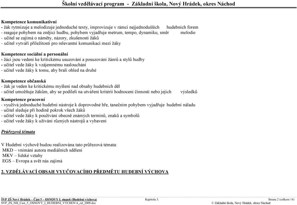 kritickému usuzování a posuzování ţánrů a stylů hudby - učitel vede ţáky k vzájemnému naslouchání - učitel vede ţáky k tomu, aby brali ohled na druhé Kompetence občanská - ţák je veden ke kritickému