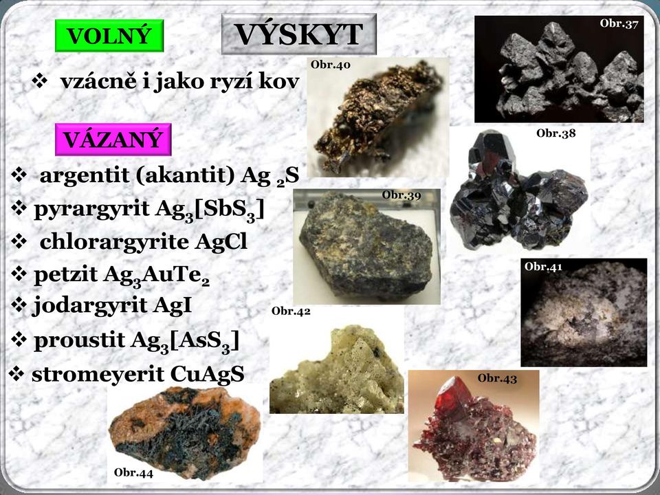 chlorargyrite AgCl petzit Ag 3 AuTe 2 jodargyrit AgI