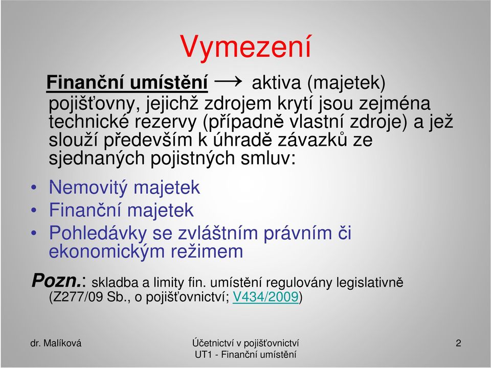 smluv: Nemovitý majetek Finanční majetek Pohledávky se zvláštním právním či ekonomickým režimem Pozn.