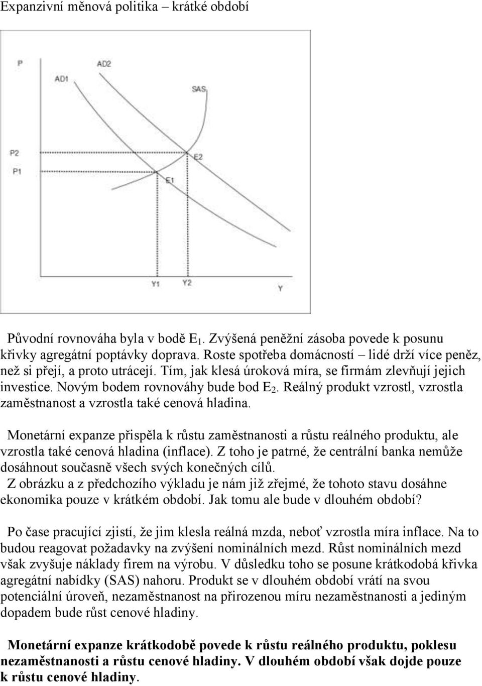 Reálný produkt vzrostl, vzrostla zaměstnanost a vzrostla také cenová hladina. Monetární expanze přispěla k růstu zaměstnanosti a růstu reálného produktu, ale vzrostla také cenová hladina (inflace).