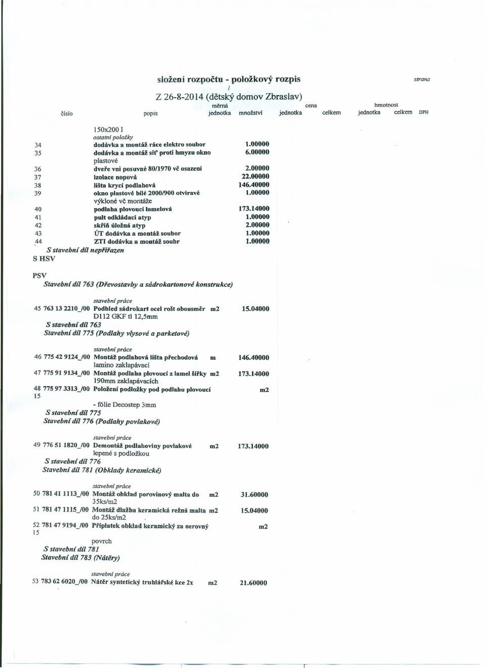 soubor 44 ZTI dodávka B montáž soubr Sstavební du nepěiiuzen SHSV rsv Stavebni dl1 763 (Dřevostavby a sádrokartonově konstrukce) 45 763 132210-'00 Podhled sádrokart ocel rošt obousměr D 112 GKF ti