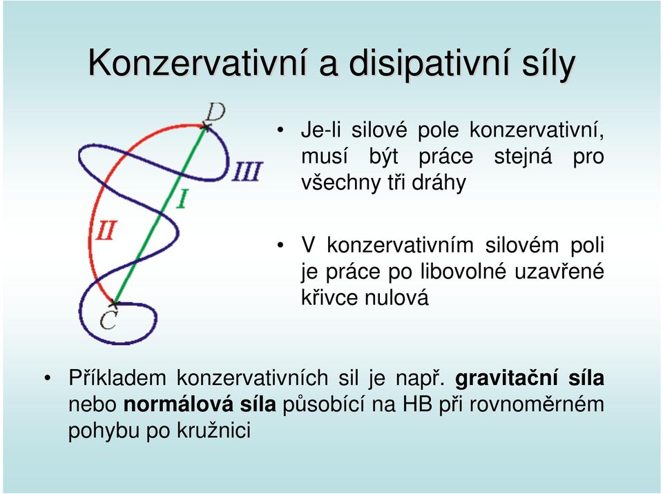 libovolné uzavřené křivce nulová Příkladem konzervativních sil je např.