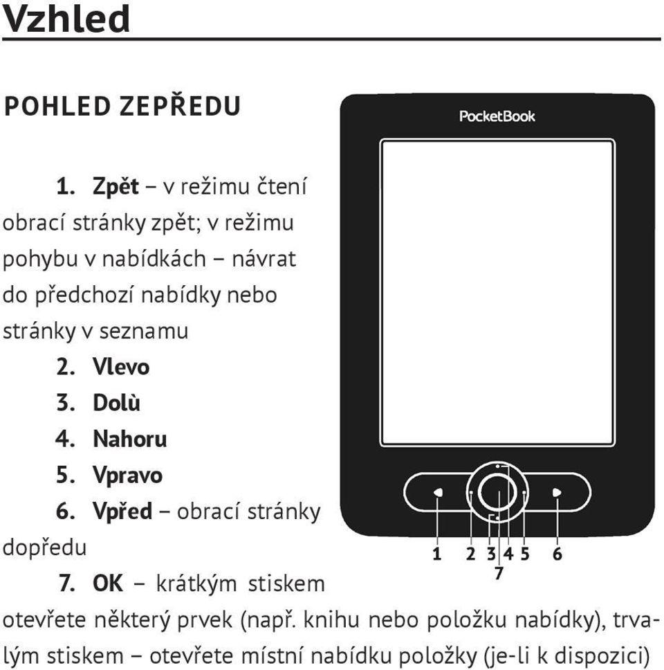 nabídky nebo stránky v seznamu 2. Vlevo 3. Dolù 4. Nahoru 5. Vpravo 6.