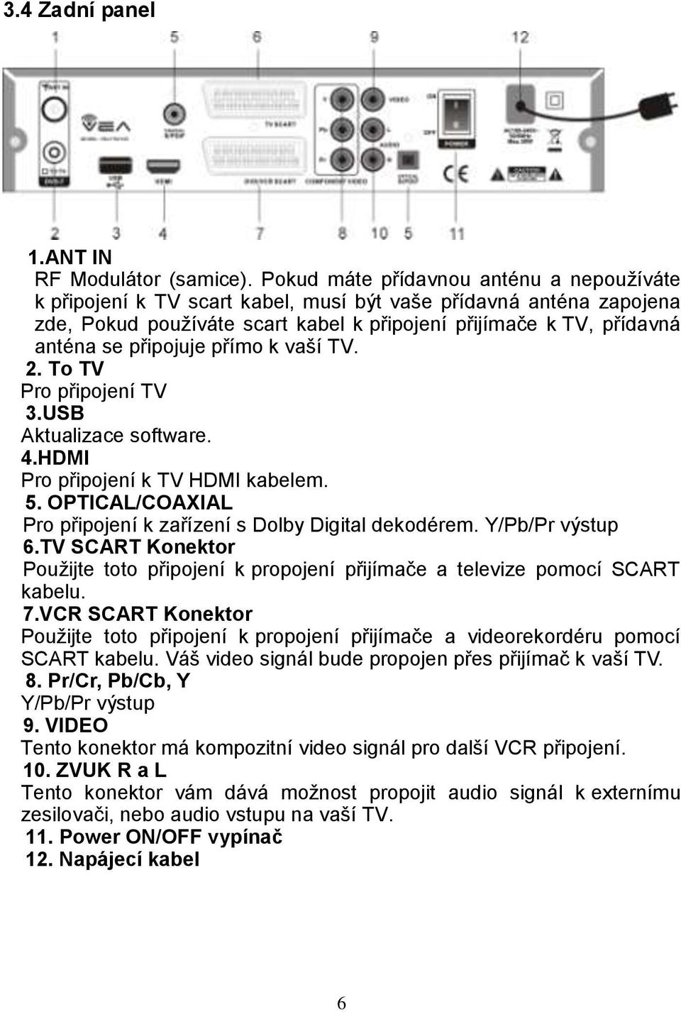 připojuje přímo k vaší TV. 2. To TV Pro připojení TV 3.USB Aktualizace software. 4.HDMI Pro připojení k TV HDMI kabelem. 5. OPTICAL/COAXIAL Pro připojení k zařízení s Dolby Digital dekodérem.