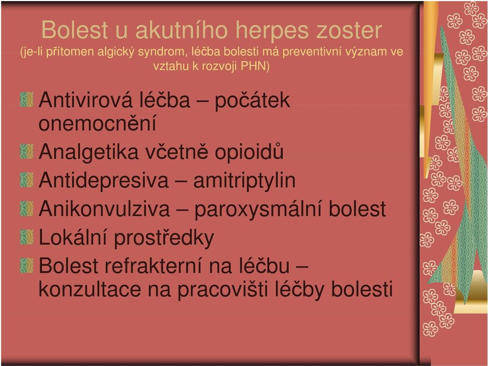 Analgetika včetně opioidů Antidepresiva amitriptylin Anikonvulziva paroxysmální