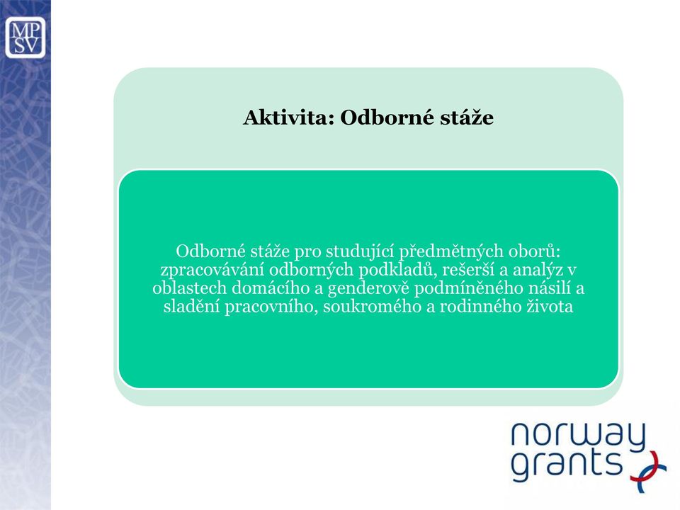 rešerší a analýz v oblastech domácího a genderově