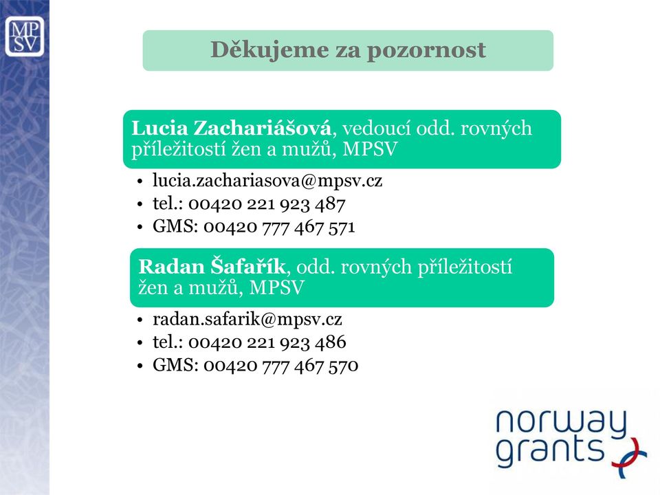 : 00420 221 923 487 GMS: 00420 777 467 571 Radan Šafařík, odd.