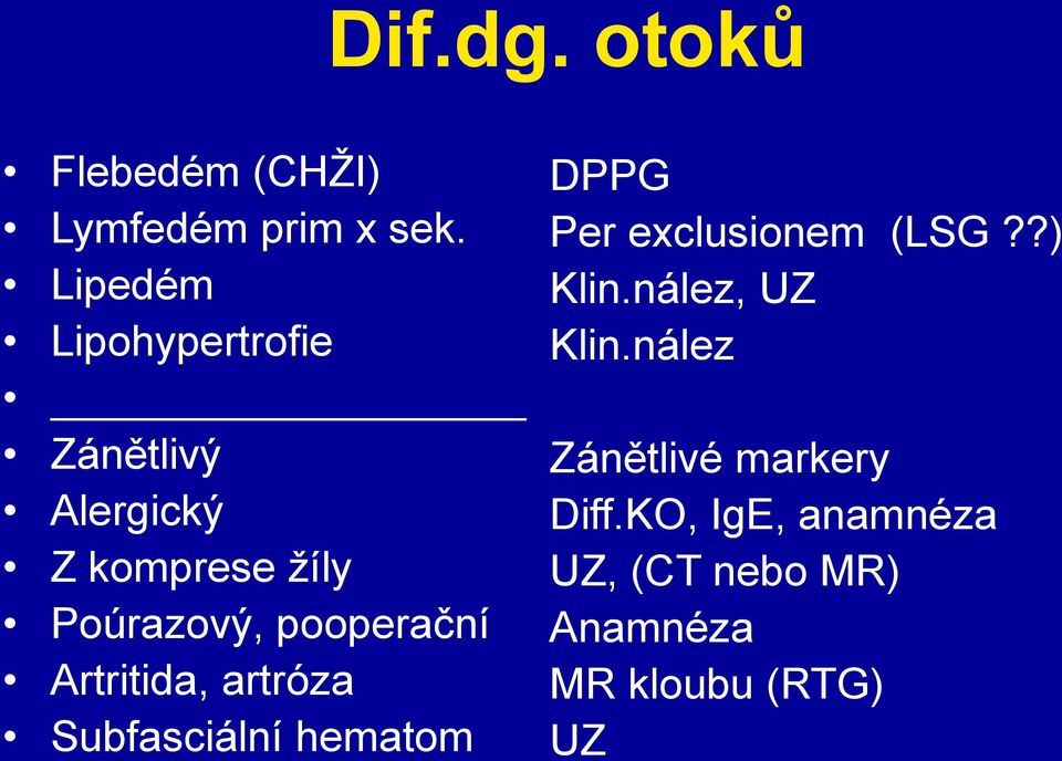 pooperační Artritida, artróza Subfasciální hematom DPPG Per exclusionem (LSG?