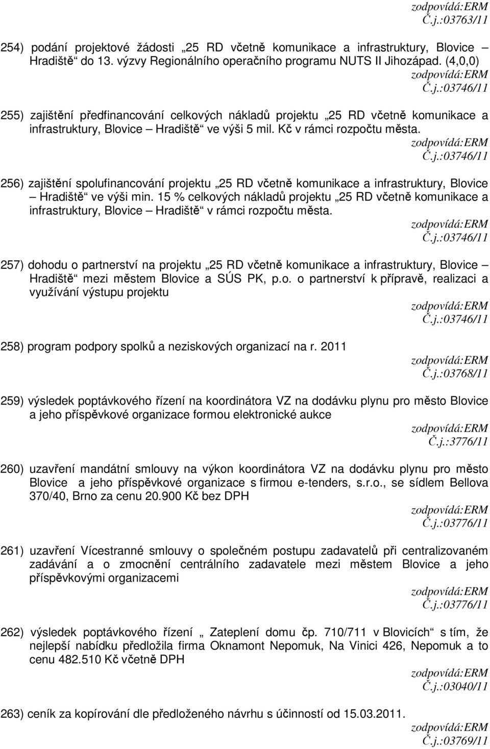 256) zajištění spolufinancování projektu 25 RD včetně komunikace a infrastruktury, Blovice Hradiště ve výši min.