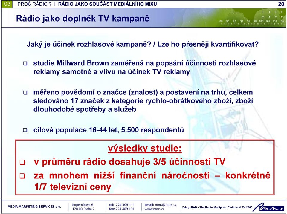 postavení na trhu, celkem sledováno 17 značek z kategorie rychlo-obrátkového zboží, zboží dlouhodobé spotřeby a služeb cílová populace 16-44 let,
