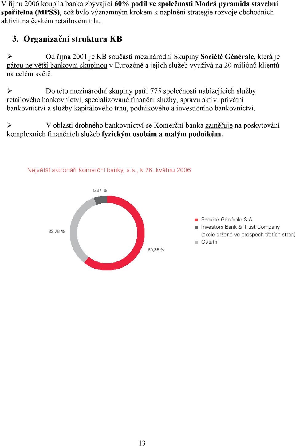 Organizační struktura KB Od října 2001 je KB součástí mezinárodní Skupiny Société Générale, která je pátou největší bankovní skupinou v Eurozóně a jejich služeb využívá na 20 miliónů klientů na