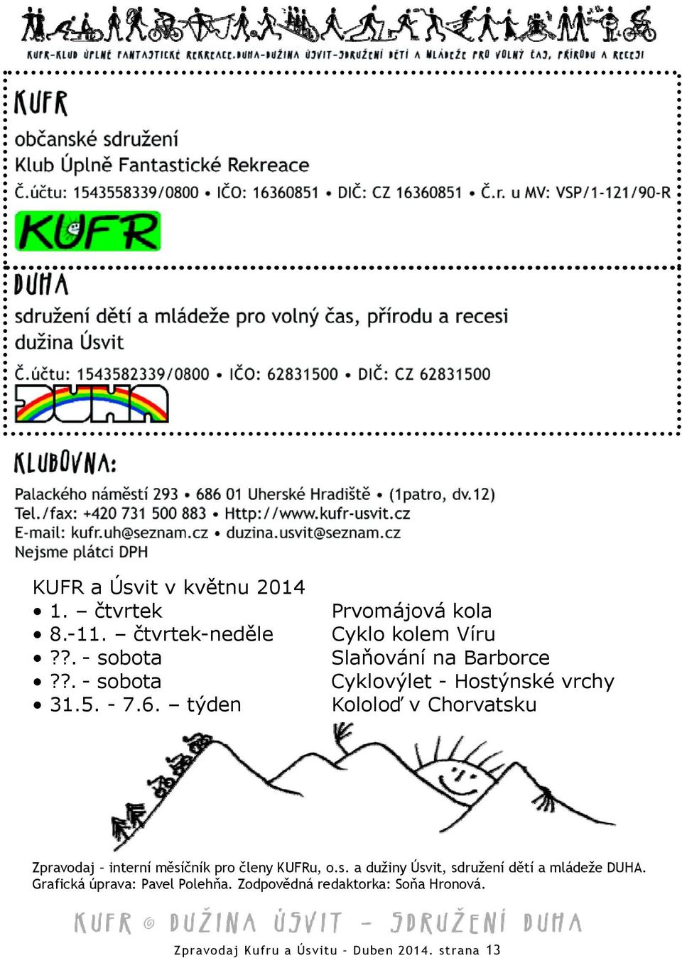 Chorvatsku Zpravodaj interní měsíčník pro členy KUFRu, o.s. a dužiny Úsvit, sdružení dětí a mládeže DUHA.