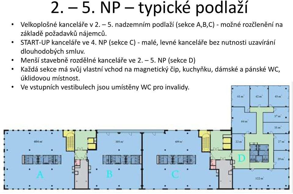 Menší stavebně rozdělné kanceláře ve 2. 5.