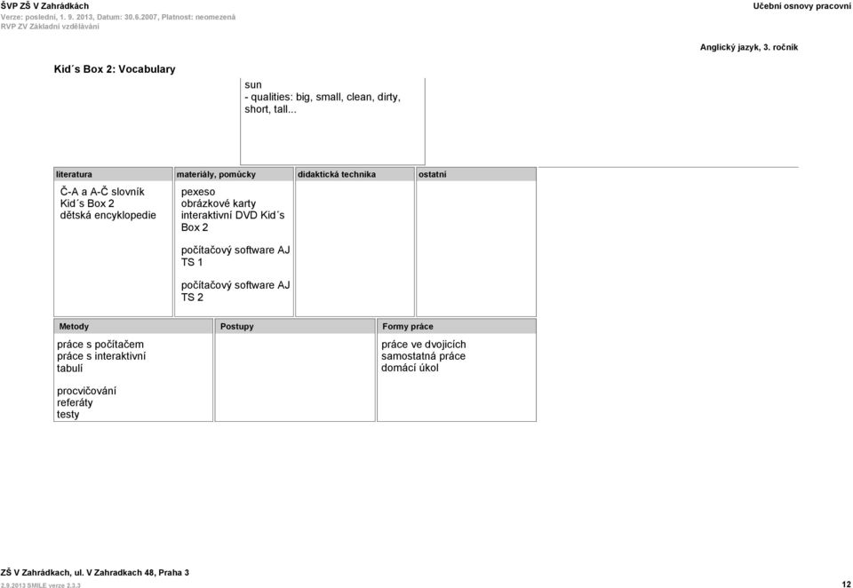 .. literatura materiály, pomůcky didaktická technika ostatní Č-A a A-Č slovník Kid s Box 2 dětská