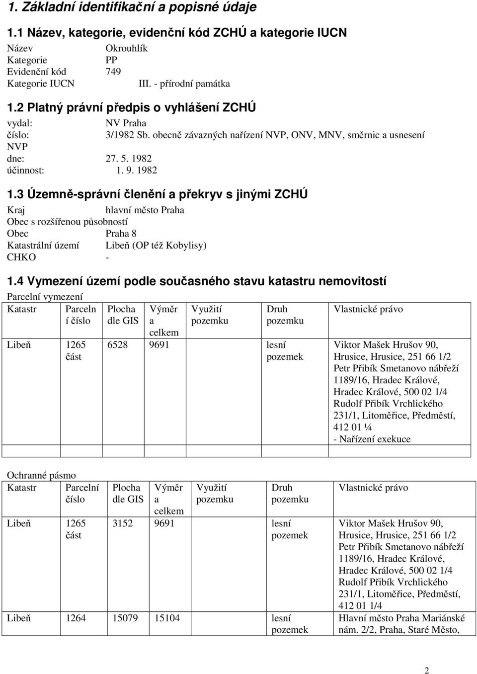 3 Územně-správní členění a překryv s jinými ZCHÚ Kraj hlavní město Praha Obec s rozšířenou působností Obec Praha 8 Katastrální území Libeň (OP též Kobylisy) CHKO - 1.