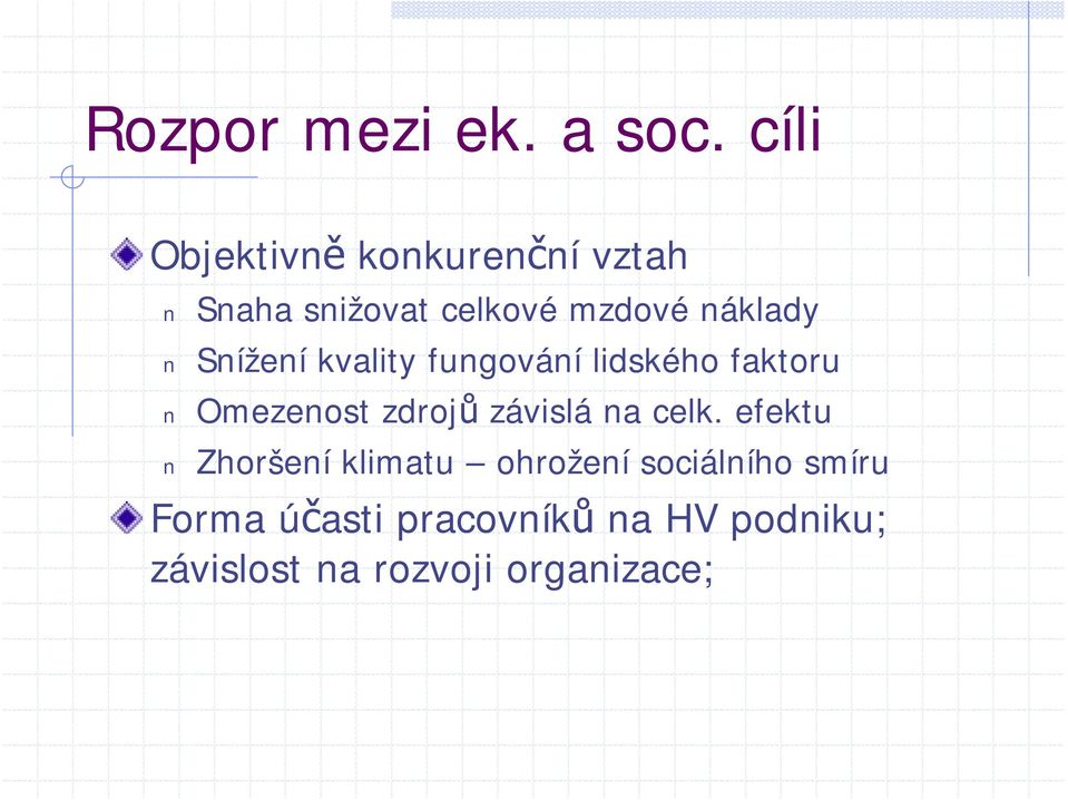 Snížení kvality fungování lidského faktoru Omezenost zdrojů závislá na