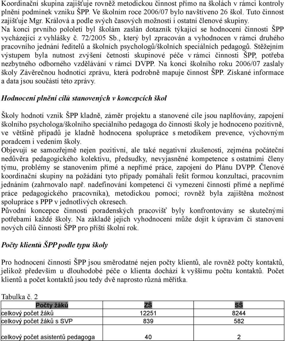 , který byl zpracován a vyhodnocen v rámci druhého pracovního jednání ředitelů a školních psychologů/školních speciálních pedagogů.