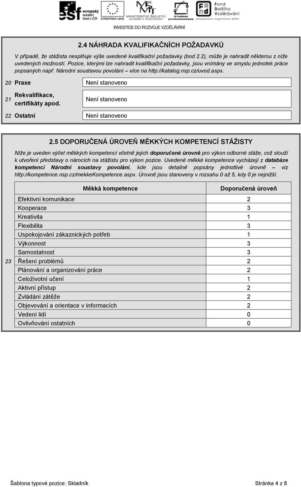 20 Praxe Není stanoveno 21 Rekvalifikace, certifikáty apod. Není stanoveno 22 Ostatní Není stanoveno 2.