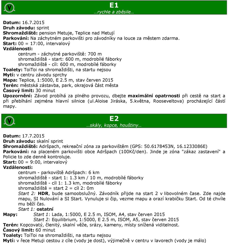 shromaždišti, na startu nejsou Mytí: v centru závodu sprchy Mapa: Teplice, 1:5000, E 2.