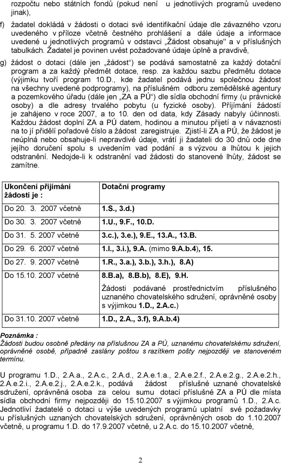 Žadatel je povinen uvést požadované údaje úplně a pravdivě, g) žádost o dotaci (dále jen žádost ) se podává samostatně za každý dotační program a za každý předmět dotace, resp.