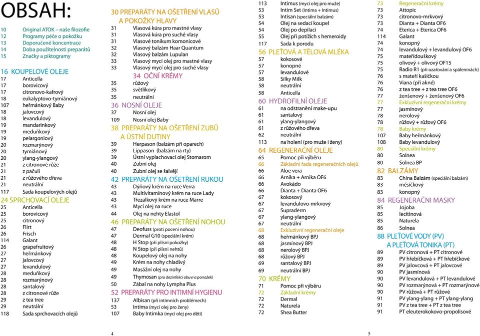 růže 21 z pačuli 21 z růžového dřeva 21 neutrální 117 Sada koupelových olejů 24 SPRCHOVACÍ OLEJE 25 Anticella 25 borovicový 25 citronový 26 Flirt 26 Frisch 114 Galant 26 grapefruitový 27 heřmánkový